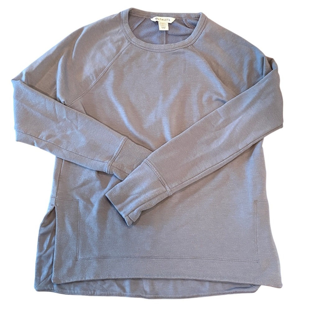Athleta Coaster Luxe Sweatshirt XXS Blue Gray Raglan Crew Pullover Thumbholes